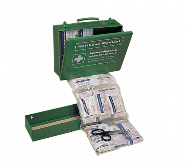 Betriebsverbandkasten DIN 13169-E groß Stahlblech grün Metall + Wandhalterung